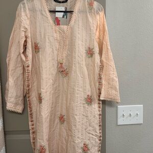 Indian Pakistani Peach Embroidered Tunic kurta